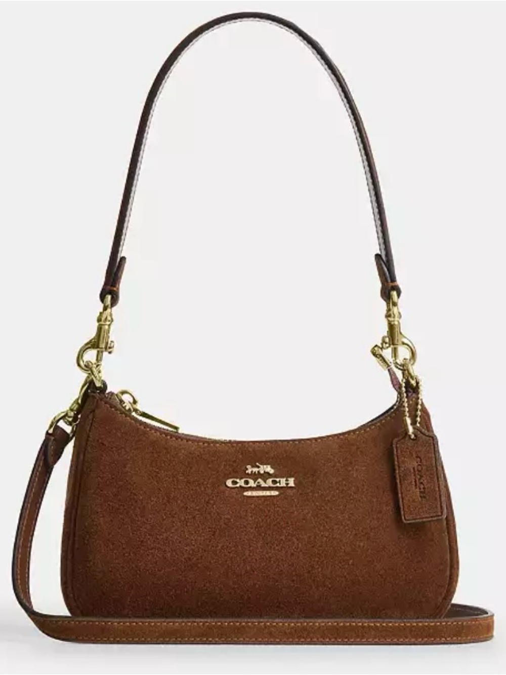 Coach Brown Suede Shoulder Bag with Gold Hardware